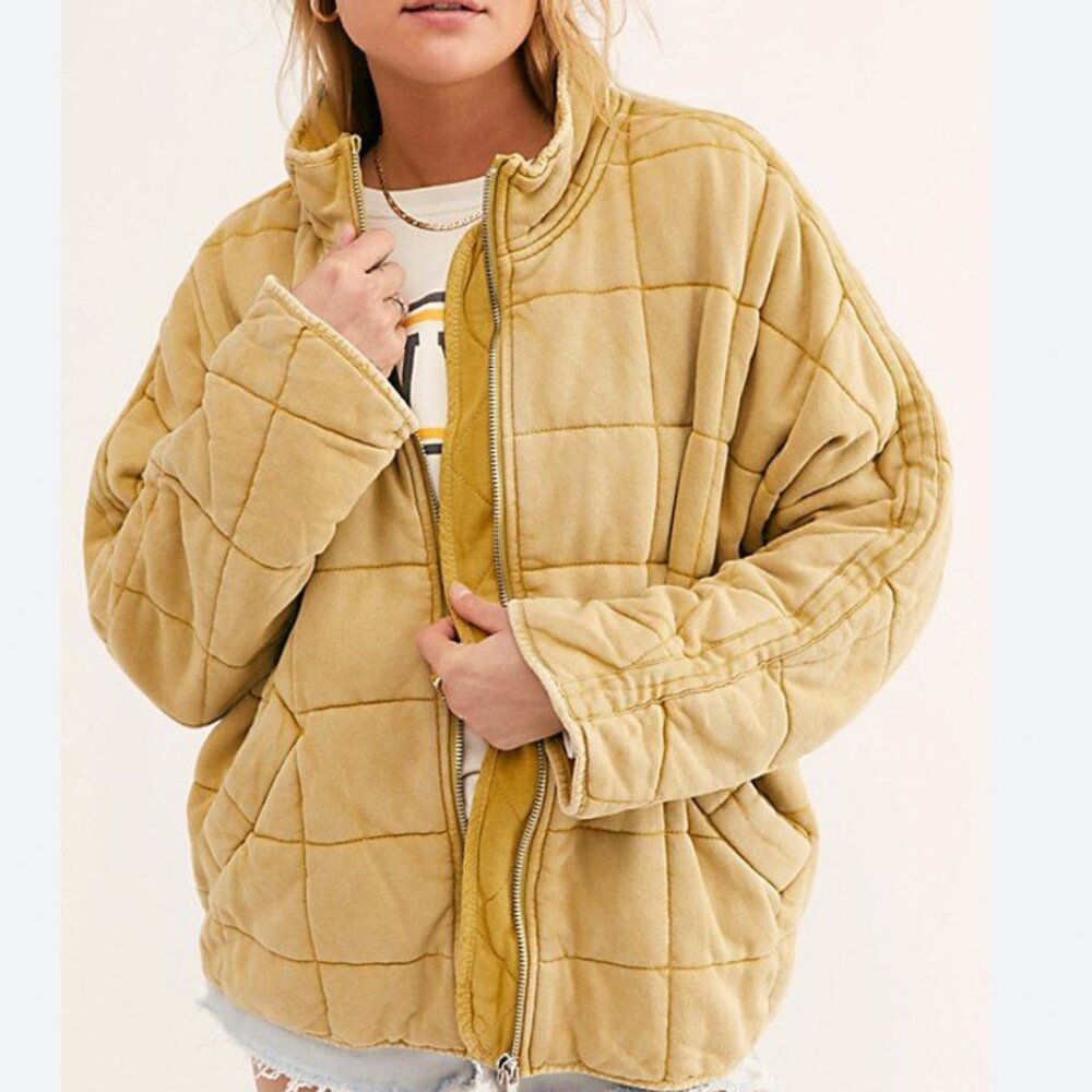 BEST NWT Free People Dolman Quilted Knit Jacket XS/S/M Pineapple Punch Beige - Picture 1 of 6